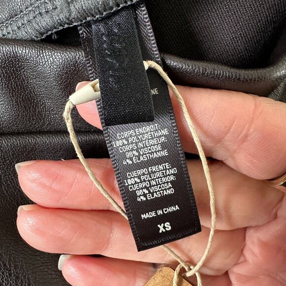 NWT Skims SET Soot Faux Leather Long Sleeve High Neck Bodysuit Biker Shorts XS - Picture 12 of 16